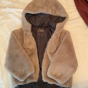 Zara kids size 6 faux fur coat